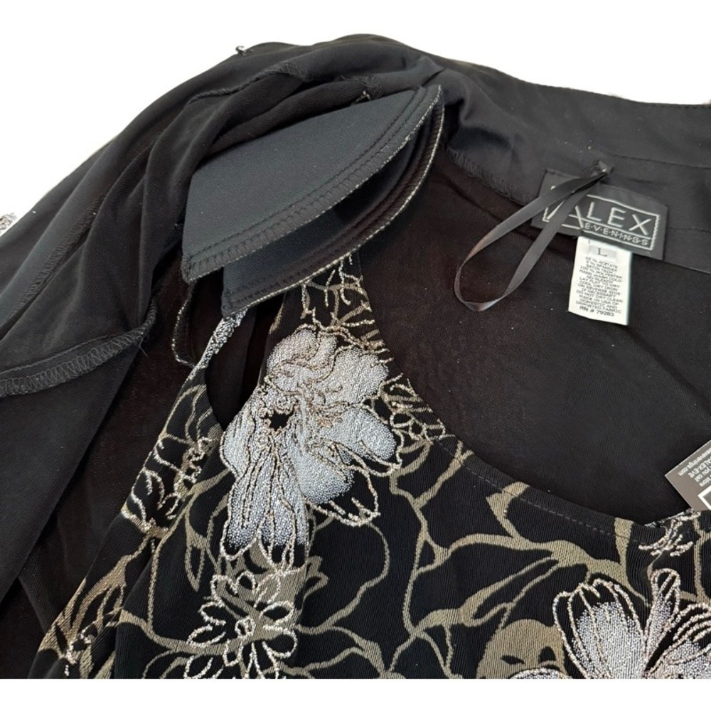 ALEX EVENINGS NWT Black Silver Floral Print Jacket & Tank Set Women's Size L - Picture 12 of 16